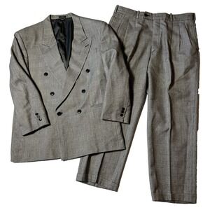 Domani Uomo Houndstooth Plaid 100% Wool Suit Set Black White Blazer Dress Pants